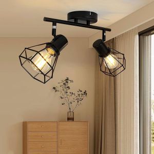 Ulteronixshop-Plafonnier Led Noir E27 2 Spots Lampe De Plafond Vintage Pivotante Pour Salon, Wandleuchte Int&eacute;rieure Pour Cuisine, Chambre &Agrave; Coucher, Max. 60w (Sans Ampoule) - Neuf
