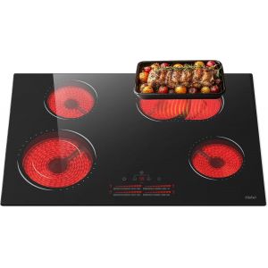 CHECARZHN--NO1-Hobsir Plaque Vitrocéramique 4 Feux, 77Cm Encastrable Plaque De Cuisson Électrique, 6600W, Contrôle Indépendant Des Zones De Chauffage, Zone Extérieure Et Ovale Extensible, Minuterie, - Neuf