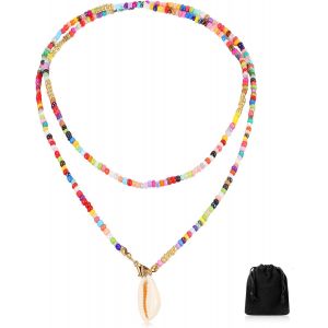 Kal-Colliers De Perles Colorées Avec Pendentif De Coquillage Ras De Cou De Coquillage Colliers Ras Du Cou En Perles D'or Bijoux Ethniques En Couches Pour Femmes Et Filles - Neuf