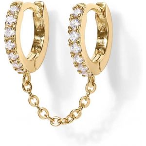 Kal-Boucles D'oreilles Argent 925 Pour Femme Plaquée Or 14 Carats Dangle Chaîne Boucles D'oreilles, Double Creoles Or/Argent Pour Plusieurs Piercings Oreille Helix Tragus Piercing Bijoux - Neuf