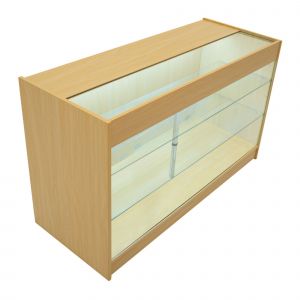 Comptoir De Vente En Mdf Érable Led Blancs Intégrés K1500 3 Étagères Portes Coulissantes Verouillables Rangement Commerciale Vitrine En Verre Acceuil Réception Bureau Vêtements Bijoux [2 Clés Inclus] - Neuf