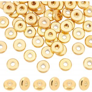 Meimie-50pcs 8mm Perles Entreto S Acier Inoxydable Perles Rondelle Or Perles Intercalaires Perles D'espacement Perles Plate Perlesmétal Pour La Fabrication De Bijoux - Neuf