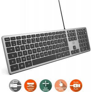 SUBZONAL-Clavier PC Ultra Slim filaire gris sidéral - connexion USB Français AZERTY - Neuf