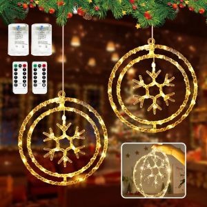Jgd-Lot De 2 Flocons De Neige Pour Fen&ecirc;tre - &Eacute;clairage De No&euml;l - Flocon De Neige - &Eacute;clairage Led - D&eacute;coration De Fen&ecirc;tre De No&euml;l - Avec 8 Modes Clignotants Et T&eacute;l&eacute;commande - Batterie Et Usb - Neuf