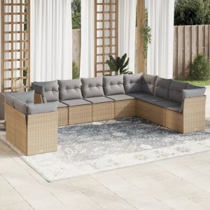 Prolenta Premium - Salon De Jardin Avec Coussins 10 Pcs Beige R&eacute;sine Tress&eacute;e - Neuf