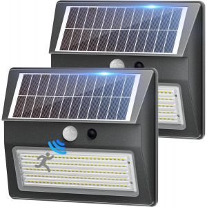 Lampe Solaire Exterieur, 6500k&iquest;Lot De 2&iquest; Solaire Projecteur Avec D&eacute;tecteur De Mouvement 3 Modes 130 Led Sans Fil Lumiere Solaire Exterieur Ip54 &Eacute;clairage Ext&eacute;rieur Pour Jardin, Garage, Patio - Neuf