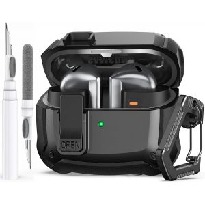 JGD-AhaStyle Coque Samsung Galaxy Buds3/Buds3 Pro/Buds 3 FE (2025) avec Clip de Verrouillage S&eacute;curis&eacute; Housse Etui de Protection Antichoc avec Kit de Nettoyage Compatible avec Samsung Galaxy Buds3 Ser - Neuf