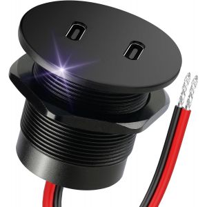 JGD-Prise USB C 12V Chargeur Camping-Car, Tout en Aluminium Double USB C Port PD3.0 20W pour Voiture Bateau Marine Camion Caravane V&eacute;hicule, 1pcs - Neuf