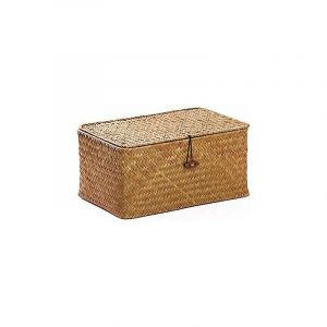 Panier de rangement en rotin et jonc de mer avec couvercle en matériau naturel (petit modèle 26 cm x 16 cm x 10 cm H) - Neuf