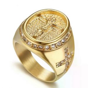 Hip Hop Men S Glacé Bling Cz Bague Mâle Couleur Or Acier Inoxydable Jésus Croix Anneaux Pour Hommes Bijoux Religieux - Neuf