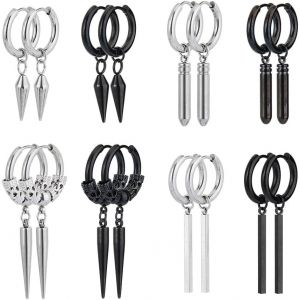 Kal-8 Paire De Boucles D'oreilles Créoles Unisexes À Clips En Acier Inoxydable Boucles D'oreilles Pendantes À Charnière Minimalistes Cône De Balle Rectangulaire Bijoux Pour Femmes - Neuf