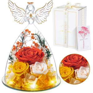 Rose Eternelle Cadeau Noel Femme, Fleur Pr&eacute;serv&eacute;es avec Ange Figurine, Idee Rosee Cadeau pour Elle, Maman Amie &Eacute;pouse S?ur Mamie, Cadeaux Noel, Saint Valentin, Fete des Meres, Anniversaire - Neuf