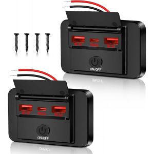 Prise USB 12V Dual QC3.0,USB A et C,avec interrupteur et lumi&egrave;re rouge,charge rapide pour voiture,moto,camion,camping-car,caravane,12V/24V - Neuf