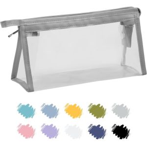 Trousse Scolaire, Trousse Transparente Scolaire Garcon et Fille, Trousse Toilette Transparente Hommes, Femmes, Pochette Maquillage de Voyage, Trousse Ecole, PVC, Pencil Case Gris x 1 - Neuf