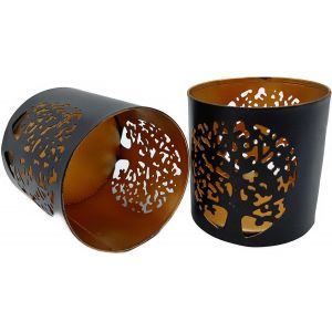 KALANKA-Lot de 2 photophores votifs faits à la main en métal - Motif arbre de vie Yggdrasil - Spiritualité - Mythologie - Décoration - Cadeau de mariage - Diwali - Neuf