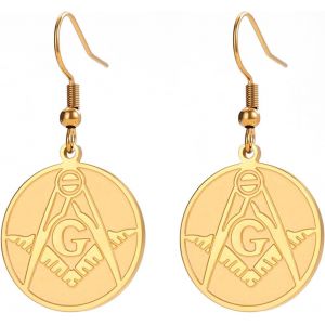 Kal-Boucles D'oreilles Franc-Maçon Pour Femmes Pendentif Symbole Boussole Maçonnique Bijoux Maçonniques Cadeau Maçonnique Rond Créatif - Neuf