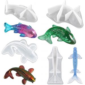 Lot De 4 Moules En R&eacute;sine De Silicone Pour Carpe Ko&iuml;, Moule &Agrave; Fondant, Moule &Agrave; Fondant, Moule &Agrave; Bijoux Transparent En Silicone &Eacute;poxy - Neuf