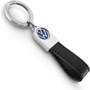 KALANKA-Troika Porte-cl&eacute;s Logo VW - Passant en Cuir VW Leather - M&eacute;tal - Noir, Bleu, Argent&eacute; Original - Neuf