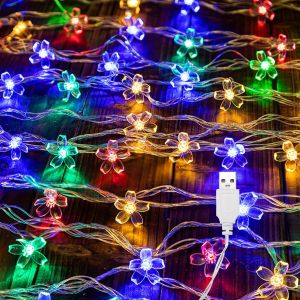 KAL-Guirlande Lumineuse En Fleurs De Cerisier - 6 M - 40 Led - Avec Usb - Pour Intérieur, Extérieur, Jardin, Mariage, Terrasse, Arbres, Noël, Décoration De Fête - Multicolore - Neuf