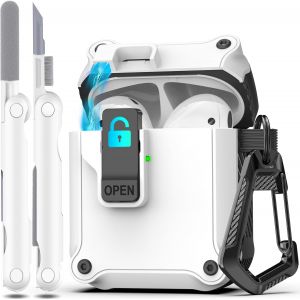 LORANKA-R - Fun Compatible airpods 2&egrave;me g&eacute;n&eacute;ration / 1&egrave;re g&eacute;n&eacute;ration Couvercle du bo&icirc;tier, Pop up Cover Voiture Protection compl&egrave;te Compatible airpods Cas avec kit de Nettoyage et Porte - cl&eacute;s,Blanc - Neuf