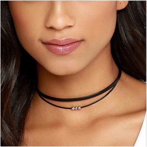 Kal-Boho Layered Suede Collier Ras Du Cou En Velours Noir Collier En Cuir Gothique Argent Perlé Chaîne Collier Rétro Collier Bijoux Pour Femmes Et Filles Cadeaux - Neuf