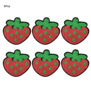Lot De 6 Patchs A Broder En Forme De Fraise Rouge Pailletee A Faire Soi-Meme, Accessoires Pour Vetements - Neuf