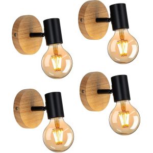 2 Pièces Applique Murale Intérieure, Applique Murale Chambre, Applique Bois Murale, Rotation 350° E27 Vintage Luminaire Interieur Pour Chambre Salon Couloir Restaurant - Neuf