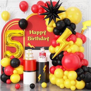 CAUC-Decoration Anniversaire 5 an,95 Pi&egrave;ces Ballons Rouge Jaune Noir, Ballon Anniversaire 5 an, Deco Anniversaires 5 An, pour Anniversaire, F&ecirc;te &agrave; Th&egrave;me - Neuf