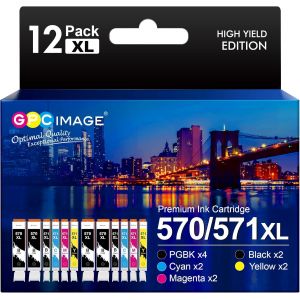 Pgi-570Xl Cli-571Xl Cartouches D'Encre Remplacement Pour Canon 570 571 Xl Pour Canon Pour Pixma Mg5750 Ts5050 Ts5055 Ts5053 Mg6852 Mg6850 Mg5700 Mg5752 Mg5753 (12 Pack) - Neuf
