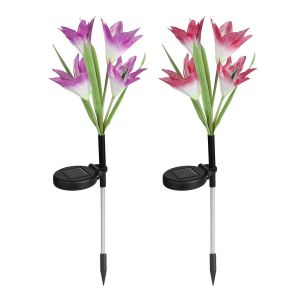 Lampes Solaires Pour Fleurs D'ext&eacute;rieur, Lot De 2 Lampes Led Pour Fleurs De Lys &Agrave; Piquer Dans Le Jardin - Neuf