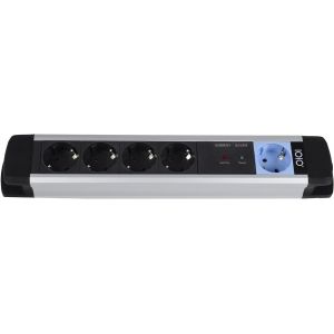 Multiprise maître-Esclave en Aluminium 6 Voies avec Contact de Protection Câble de 1,5 m Argent-Noir - Neuf