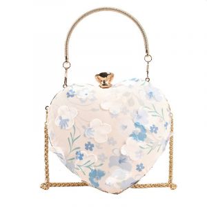 Pochette pour femme à fleurs bleues glacées et pochette en forme de c?ur, décoration florale, sac fourre-tout de soirée, sac à bandoulière, pochette de mariée, sac à main pour mariage, bal de promo - Neuf