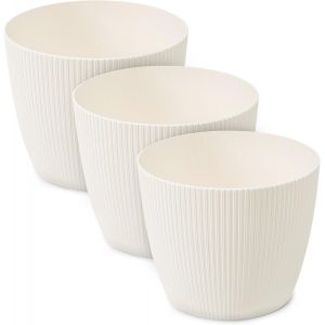 ERYI-Lot De 3 Pots De Fleurs Mats, En Plastique Décoratif, Pour Grandes Plantes, Diamètre : 14 Cm, Crème - Neuf