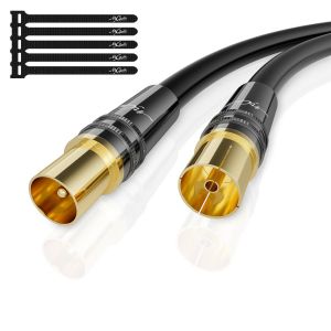 Câble d'antenne RG6 4K de 7.5 mètres,câble satellite,câble TV coaxial HD-75 Ohm IEC-Connecteurs métalliques robustes plaqués or,pour récepteur satellite TV numérique et analogique,avec 5 attaches - Neuf