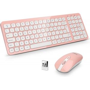 Ensemble Clavier Et Souris Sans Fil, Souris Usb Sans Fil Et Claviers D'Ordinateur Compact, Disposition Britannique Qwerty Pour Ordinateur Portable Hp/Lenovo Et Mac - Rose - Neuf