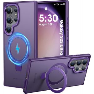 TRAHOO-Coque pour Samsung Galaxy S23 Ultra, Magnétique Robuste Anneau de Support Invisible, Protection Militaire, étui Antichoc pour Samsung S23 Ultra(Violet foncé) - Neuf