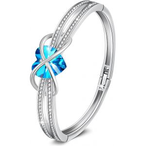 Bracelet Femme Argent Plaqu&eacute; R&eacute;glable Bracelet Bijoux C?Ur Pour Femme Avec Cristal Bleu Rose, Id&eacute;al Bijoux Cadeau Femme De Anniversaire Pour Elle Maman Ami &iquest; Avec Bo&icirc;te Cadeau - Neuf