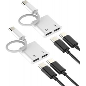 TRAHOO-Lot de 2 adaptateurs USB C pour Apple Chargeur DAC Audio C&acirc;ble Adapters pour iPhone 16 15 Pro Max Connecteur pour iPad Compatible avec Samsung S24 Headphone Convertisseur Dual Splitter - Neuf