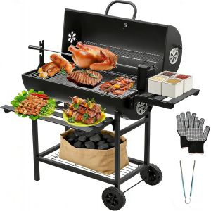 Ulteronixshop-Grill XXL &agrave; Charbon de Bois avec Couvercle, Chariot &agrave; Barbecue avec Grille &agrave; Poulet, Barbecue am&eacute;ricain Charbon de Bois, Barbecue &agrave; Charbon pour le Jardin, la Terrasse, le Camping - Neuf