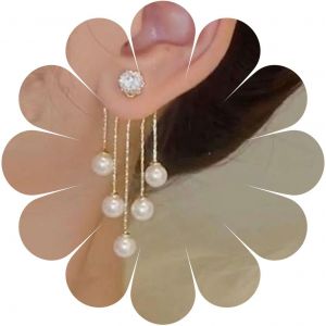 Kal-Boucles D'oreilles Bohémiennes En Cristal Perle Avec Pompon Boucles D'oreilles En Perles Cz Boucles D'oreilles Perles Strass Boucles D'oreilles Chandelier Bijoux Pour Femmes Et Filles - Neuf