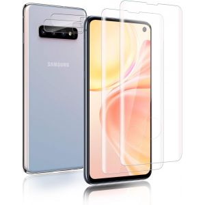 Kal-Film De Protection D'écran En Verre Blindé Pour Samsung Galaxy S10 - 2 + 2 Films De Protection D'écran En Verre Blindé 9h + Protection De L'appareil Photo - Transparent Hd - Haute Sensibilité - Neuf