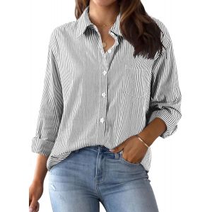 Utigh-Chemisier Femme Chic Et Élégant À Manches Longues Chemise À Rayures Avec Boutons Blouse Col En V Décontracté Haut - Neuf