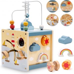 6 in 1 Montessori Activity Cube,Sensory Play for Babies,Wooden Educational Toy for Kids,Gift for Boys and Girls - Neuf