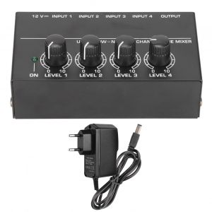 Mixeur de ligne stereo compact a 4 canaux, faible bruit, volume reglable, pour clubs, bars, prise UE 100-240 V - Neuf