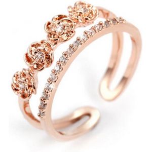 Kal-Femme Mode Bagues Argent Fin 925 Zircone Cubique Ros&eacute; Fleur Hypoallerg&eacute;nique R&eacute;glable Double Bagues - Neuf