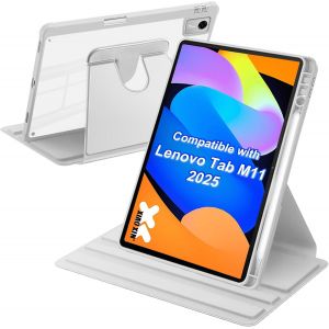 KAL-Coque Compatible Avec Lenovo Tab M11 11 Pouces 2025 Avec Porte Pencil, Étui Housse Dos Transparent Antichoc, Rotation À 360° Support, Veille/Réveil Auto, Gris - Neuf