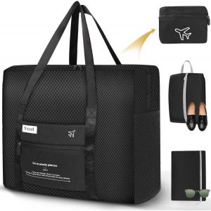 KALANKA-Sac de Voyage Pliable avec Sacs à Chaussures et Poche Zippée, pour Weekend, Sport Gym, Aptitude, Sac Voyage Cabine, Femme et Homme (Noir) - Neuf