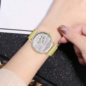 Montre-Bracelet Zhoulianfa A Quartz Avec Motif De Notes De Musique Pour Homme Et Femme, Bracelet En Maille Et Alliage - Neuf