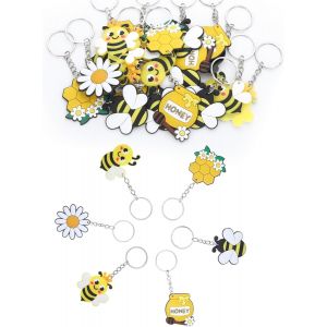 KAL-Lot De 30 Porte-Clés Abeilles, Porte-Clés Animal Avec Décoration D'Abeille, Mini Sac À Dos, Pendentif Pour Anniversaire D'Enfant, Cartable, Trousse À Crayons - Neuf