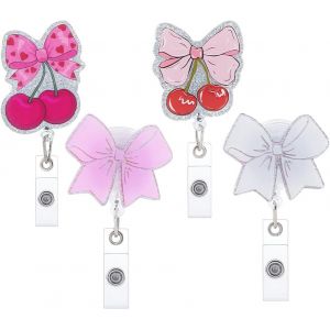Nbeads 4 Pcs 4 Styles Porte Badge &Agrave; Noeud, Porte Badge R&eacute;tractable En Acrylique Avec Clip Pour Carte D'identit&eacute; Et Nom Avec Boutons Pression Pour Infirmi&egrave;res Travailleurs Et Personnel - Neuf